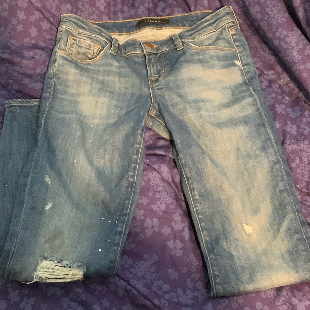 J Brand size 25 splattere paint distressed jeans skinny soft thrashed